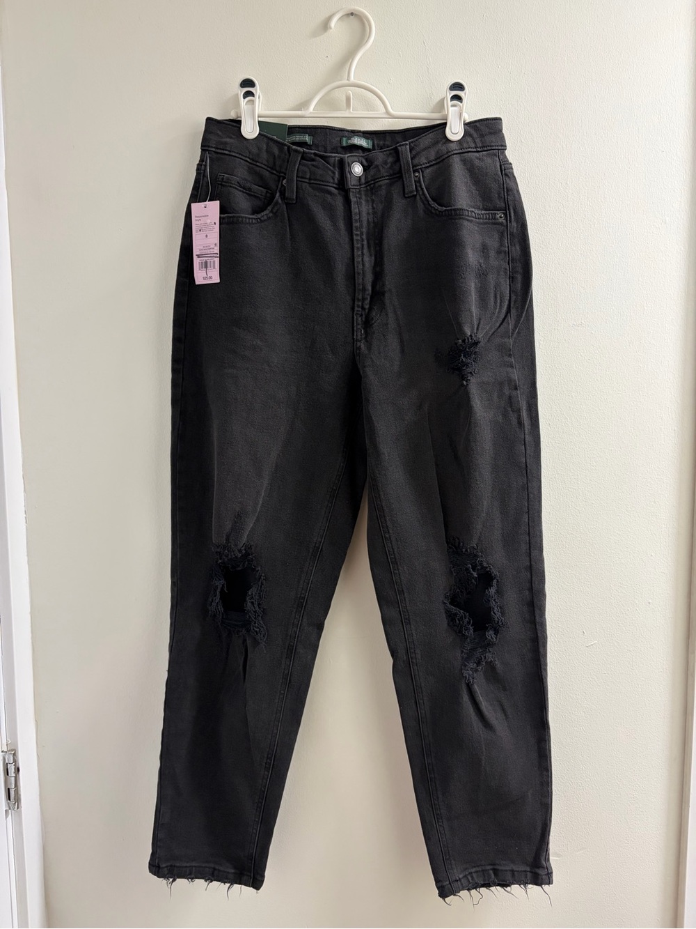 Black Distressed Super High Rise Tapered Jeans